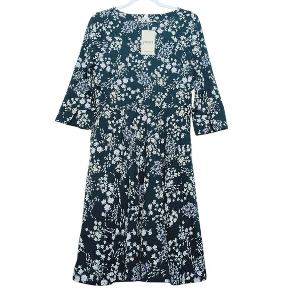 Pact Floral Dress Fit & Flare Celestial Wildflower Tulip Dark Teal LARGE New NWT - Picture 1 of 12